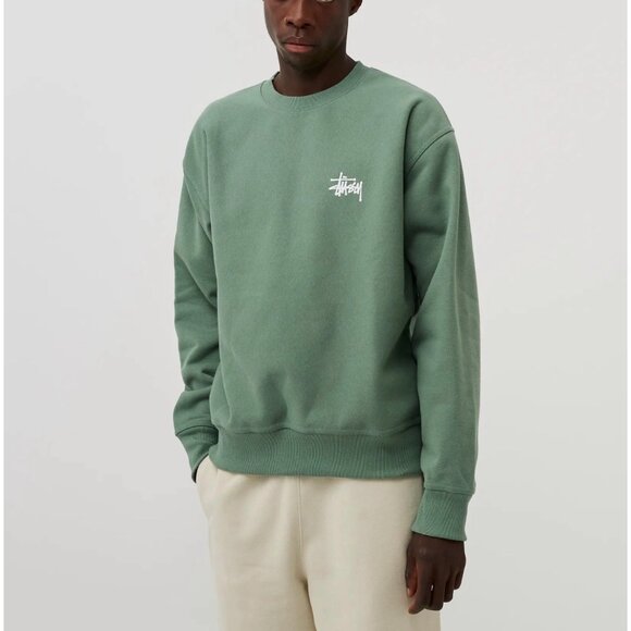 Stüssy Basic Stüssy Crewneck Sweatshirt, green, Size M P9 - Picture 1 of 8